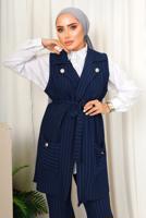 Tesettür giyim LACİVERT ÇİZGİLİ YELEKLİ PANTOLONLU TAKIM T 6333