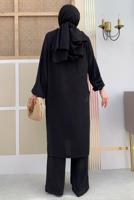 Tesettür giyim SİYAH KAPÜŞONLU BAĞCIK DETAYLI AEROBİN TAKIM T 6348