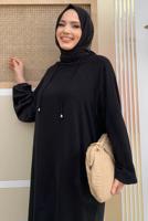 Tesettür giyim SİYAH KAPÜŞONLU BAĞCIK DETAYLI AEROBİN TAKIM T 6348