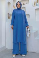 Tesettür giyim MAVİ KAPÜŞONLU BAĞCIK DETAYLI AEROBİN TAKIM T 6348