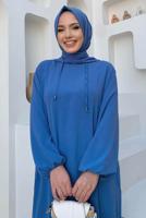 Tesettür giyim MAVİ KAPÜŞONLU BAĞCIK DETAYLI AEROBİN TAKIM T 6348