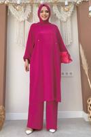 Tesettür giyim FUŞYA KAPÜŞONLU BAĞCIK DETAYLI AEROBİN TAKIM T 6348