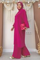 Tesettür giyim FUŞYA KAPÜŞONLU BAĞCIK DETAYLI AEROBİN TAKIM T 6348