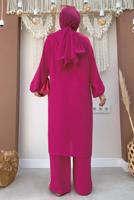 Tesettür giyim FUŞYA KAPÜŞONLU BAĞCIK DETAYLI AEROBİN TAKIM T 6348