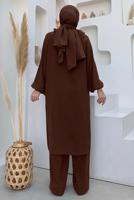 Tesettür giyim KAHVE KAPÜŞONLU BAĞCIK DETAYLI AEROBİN TAKIM T 6348