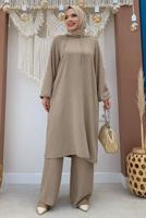 Tesettür giyim VİZON KAPÜŞONLU BAĞCIK DETAYLI AEROBİN TAKIM T 6348