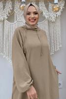 Tesettür giyim VİZON KAPÜŞONLU BAĞCIK DETAYLI AEROBİN TAKIM T 6348