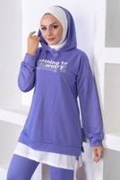 Vêtements hijab POURPRE ENSEMBLE DE SURVÊTEMENT IMPRIMÉ SLOGAN À CAPUCHE T 6372