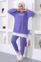 Vêtements hijab POURPRE ENSEMBLE DE SURVÊTEMENT IMPRIMÉ SLOGAN À CAPUCHE T 6372