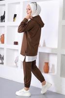Vêtements hijab BRUN ENSEMBLE DE SURVÊTEMENT IMPRIMÉ SLOGAN À CAPUCHE T 6372