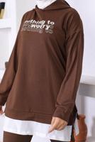 Vêtements hijab BRUN ENSEMBLE DE SURVÊTEMENT IMPRIMÉ SLOGAN À CAPUCHE T 6372