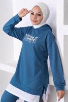 Vêtements hijab BLEU MARINE ENSEMBLE DE SURVÊTEMENT IMPRIMÉ SLOGAN À CAPUCHE T 6372