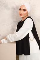 Tesettür giyim SİYAH ZİNCİR DETAYLI KIRIŞIK DOKUMA PANTOLONLU TAKIM T 6603