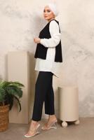 Tesettür giyim SİYAH ZİNCİR DETAYLI KIRIŞIK DOKUMA PANTOLONLU TAKIM T 6603