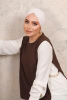 Tesettür giyim KAHVE ZİNCİR DETAYLI KIRIŞIK DOKUMA PANTOLONLU TAKIM T 6603