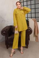 Tesettür giyim YEŞİL TAŞ VE BONCUK İŞLEMELİ İKİLİ PANTOLONLU TAKIM T 6703