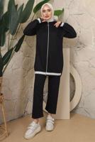 Tesettür giyim SİYAH KAPÜŞONLU FERMUARLI İKİLİ EŞOFMAN TAKIM T 70921