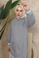 Tesettür giyim GRİ KAPÜŞONLU FERMUARLI İKİLİ EŞOFMAN TAKIM T 70921