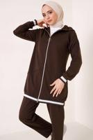 Tesettür giyim KAHVE KAPÜŞONLU FERMUARLI İKİLİ EŞOFMAN TAKIM T 70921