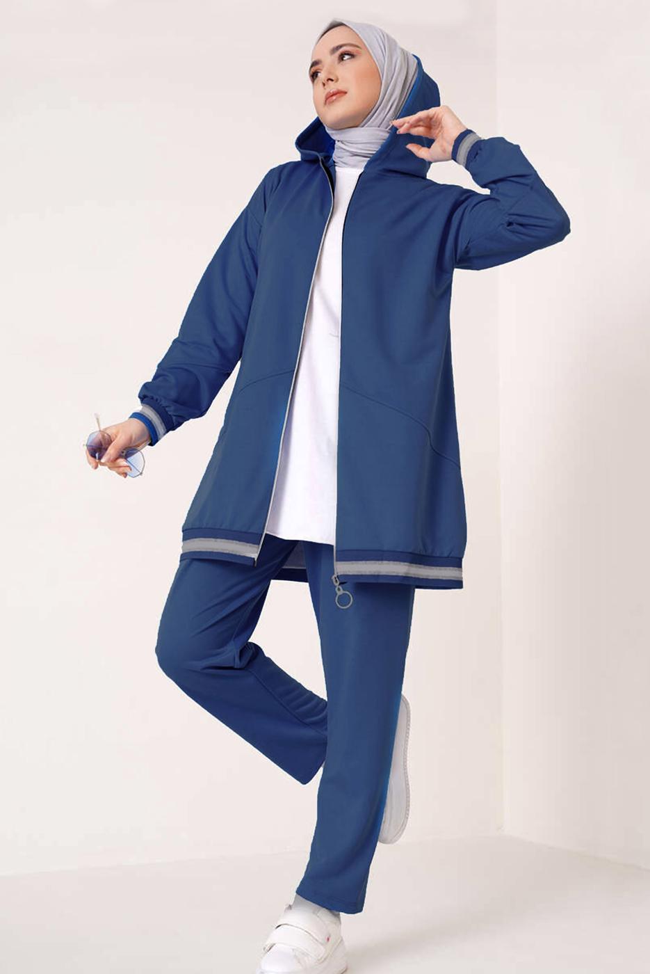 Tesettür giyim LACİVERT KAPÜŞONLU FERMUARLI İKİLİ EŞOFMAN TAKIM T 70921