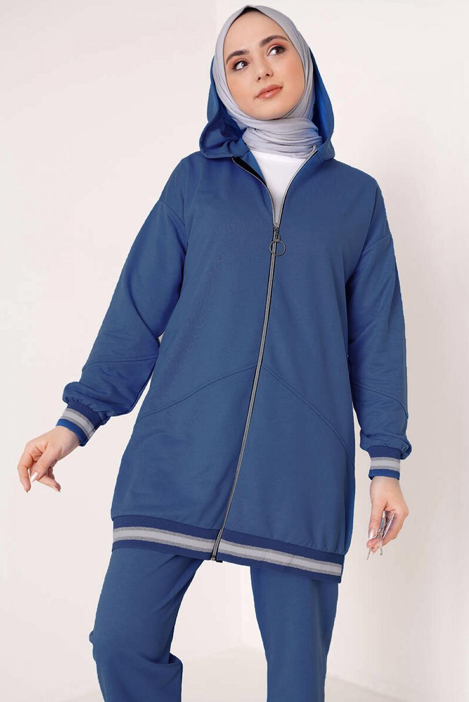 Tesettür giyim LACİVERT KAPÜŞONLU FERMUARLI İKİLİ EŞOFMAN TAKIM T 70921