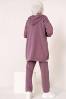 Tesettür giyim PEMBE KAPÜŞONLU FERMUARLI İKİLİ EŞOFMAN TAKIM T 70921
