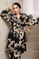 Tesettür giyim SİYAH DESENLİ KOLYELİ ÜÇLÜ PANTOLONLU TAKIM T 7133