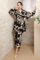 Tesettür giyim SİYAH DESENLİ KOLYELİ ÜÇLÜ PANTOLONLU TAKIM T 7133