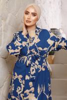 Tesettür giyim LACİVERT DESENLİ KOLYELİ ÜÇLÜ PANTOLONLU TAKIM T 7133