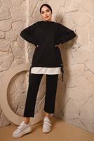 Tesettür giyim SİYAH YANLARI İP DETAYLI İKİLİ PANTOLON EŞOFMAN TAKIMT 7192