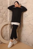 Tesettür giyim SİYAH YANLARI İP DETAYLI İKİLİ PANTOLON EŞOFMAN TAKIMT 7192