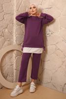 Tesettür giyim MOR YANLARI İP DETAYLI İKİLİ PANTOLON EŞOFMAN TAKIMT 7192