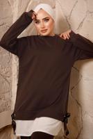 Tesettür giyim KAHVE YANLARI İP DETAYLI İKİLİ PANTOLON EŞOFMAN TAKIMT 7192