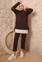 Tesettür giyim KAHVE YANLARI İP DETAYLI İKİLİ PANTOLON EŞOFMAN TAKIMT 7192