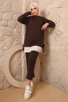 Tesettür giyim KAHVE YANLARI İP DETAYLI İKİLİ PANTOLON EŞOFMAN TAKIMT 7192