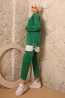 Tesettür giyim YEŞİL YANLARI İP DETAYLI İKİLİ PANTOLON EŞOFMAN TAKIMT 7192