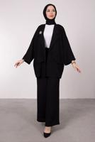 Tesettür giyim SİYAH GENİŞ PAÇA İKİLİ PANTOLONLU TAKIM T 7295