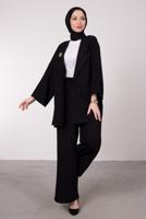 Tesettür giyim SİYAH GENİŞ PAÇA İKİLİ PANTOLONLU TAKIM T 7295