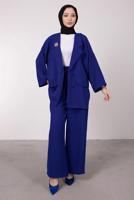 Tesettür giyim LACİVERT GENİŞ PAÇA İKİLİ PANTOLONLU TAKIM T 7295