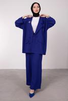 Tesettür giyim LACİVERT GENİŞ PAÇA İKİLİ PANTOLONLU TAKIM T 7295