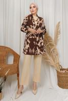 Tesettür giyim KAHVE DESENLİ ZİNCİR DETAYLI ÜÇLÜ PANTOLONLU TAKIM T 8133