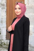 Tesettür giyim SİYAH KEMERLİ İKİLİ DÜZ KESİM PANTOLONLU TAKIM T 8137