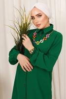Tesettür giyim YEŞİL RENKLİ ZİNCİR DETAYLI DÜĞMELİ PANTOLONLU TAKIM T 8303