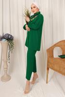 Tesettür giyim YEŞİL RENKLİ ZİNCİR DETAYLI DÜĞMELİ PANTOLONLU TAKIM T 8303