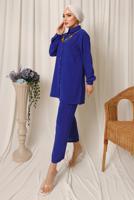 Tesettür giyim LACİVERT RENKLİ ZİNCİR DETAYLI DÜĞMELİ PANTOLONLU TAKIM T 8303