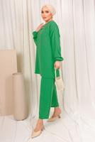Tesettür giyim YEŞİL ZIMBA DETAYLI İKİLİ PANTOLONLU TAKIM T 8703