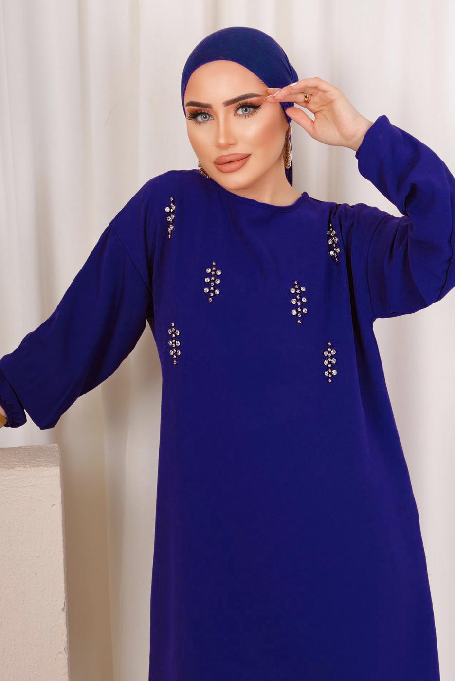 Tesettür giyim LACİVERT ZIMBA DETAYLI İKİLİ PANTOLONLU TAKIM T 8703