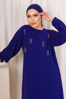 Tesettür giyim LACİVERT ZIMBA DETAYLI İKİLİ PANTOLONLU TAKIM T 8703