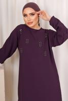 Tesettür giyim MOR ZIMBA DETAYLI İKİLİ PANTOLONLU TAKIM T 8703