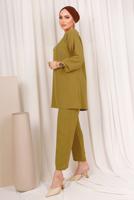 Tesettür giyim YEŞİL ZIMBA DETAYLI İKİLİ PANTOLONLU TAKIM T 8703